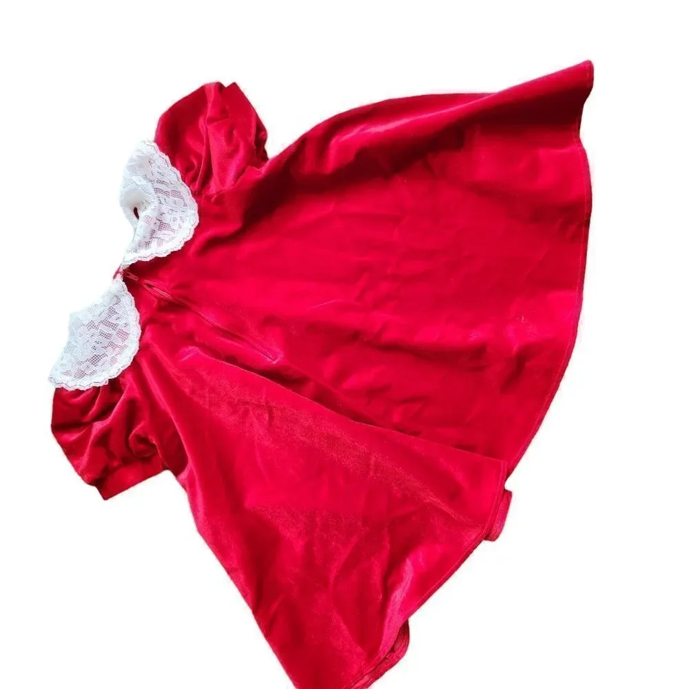Vintage The Little Trotter Dress 6X Red Velour Lace Collar
